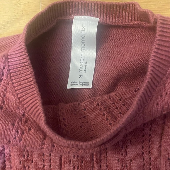 Burgundy pointelle girls organic Knit Set slightly cropped 2T VGUC - Picture 3 of 3